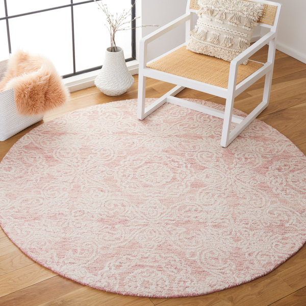 Etta Avenue™ Noor Damask Handmade Tufted Wool Dark Pink/Ivory Area Rug